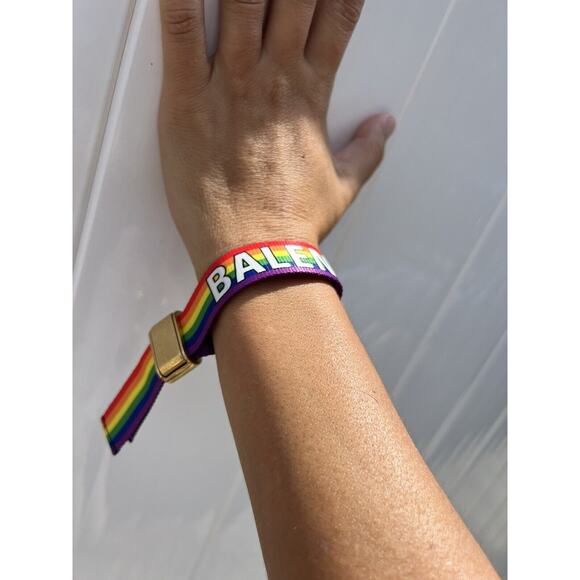 BALENCIAGA Party Rainbow Bracelet Stripes with Logo NEW - Picture 3 of 6